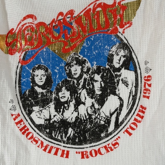 Knit Riot by Victorias Secret PINK Aerosmith Slit Neck Thermal Top White Large - Picture 2 of 9